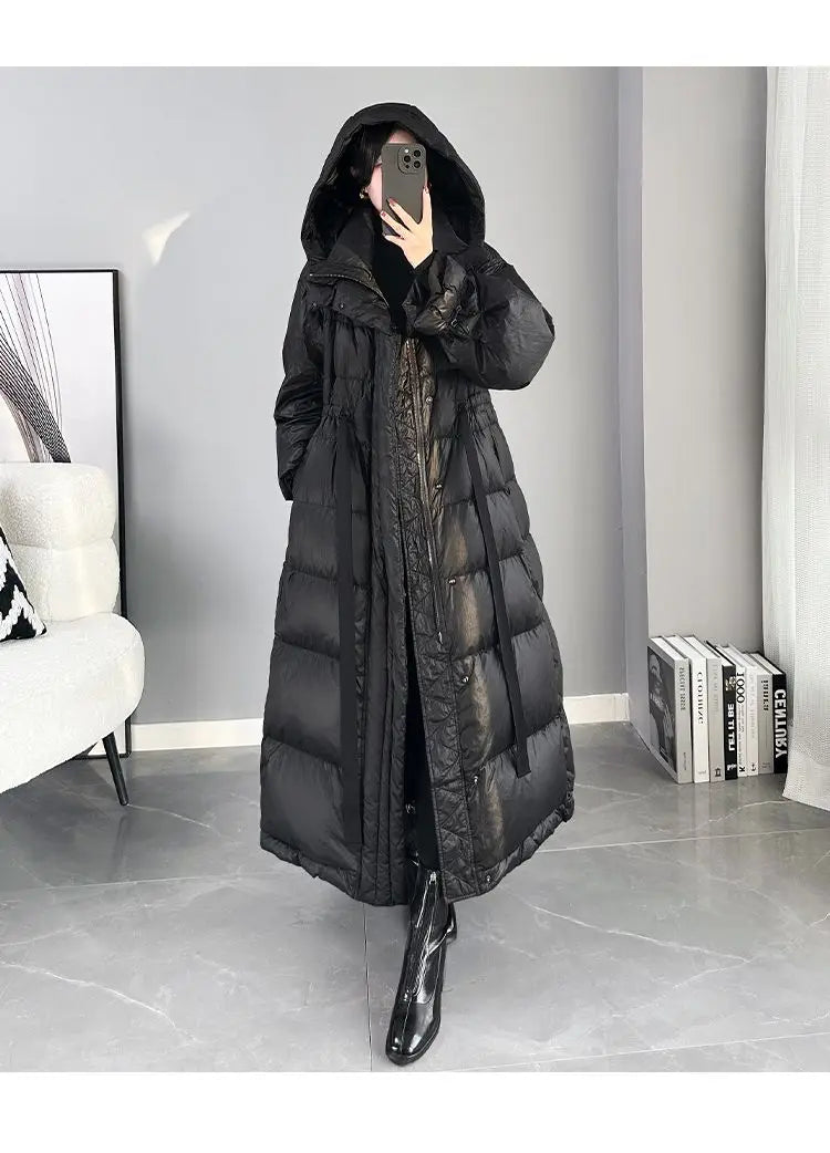2025 New Women's Winter Black Down Jacket Women's Hooded White Duck Down Coat Windbreak Women Thicken Parker Overcoat