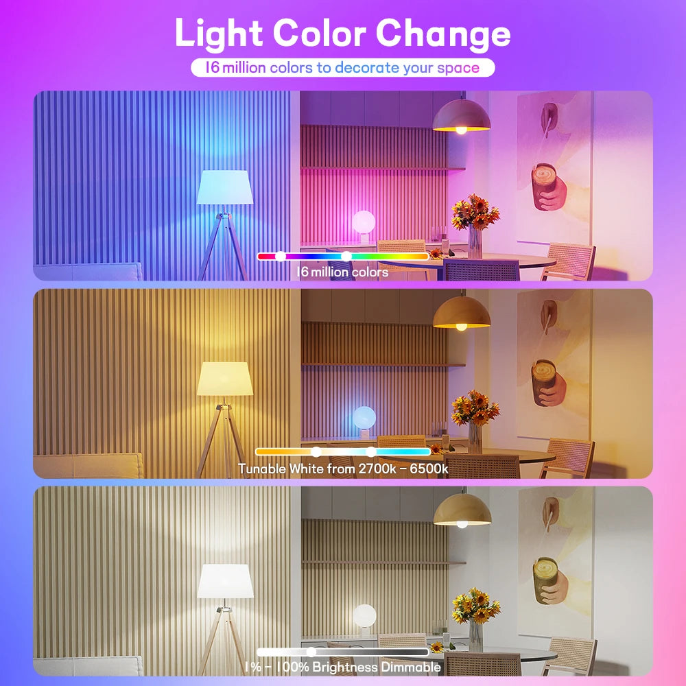 220V 110V WiFi Smart LED Bulb 9W 10W E27/E26 RGB+CCT Indoor Light Alexa Google Home Together APP Timing Dimming