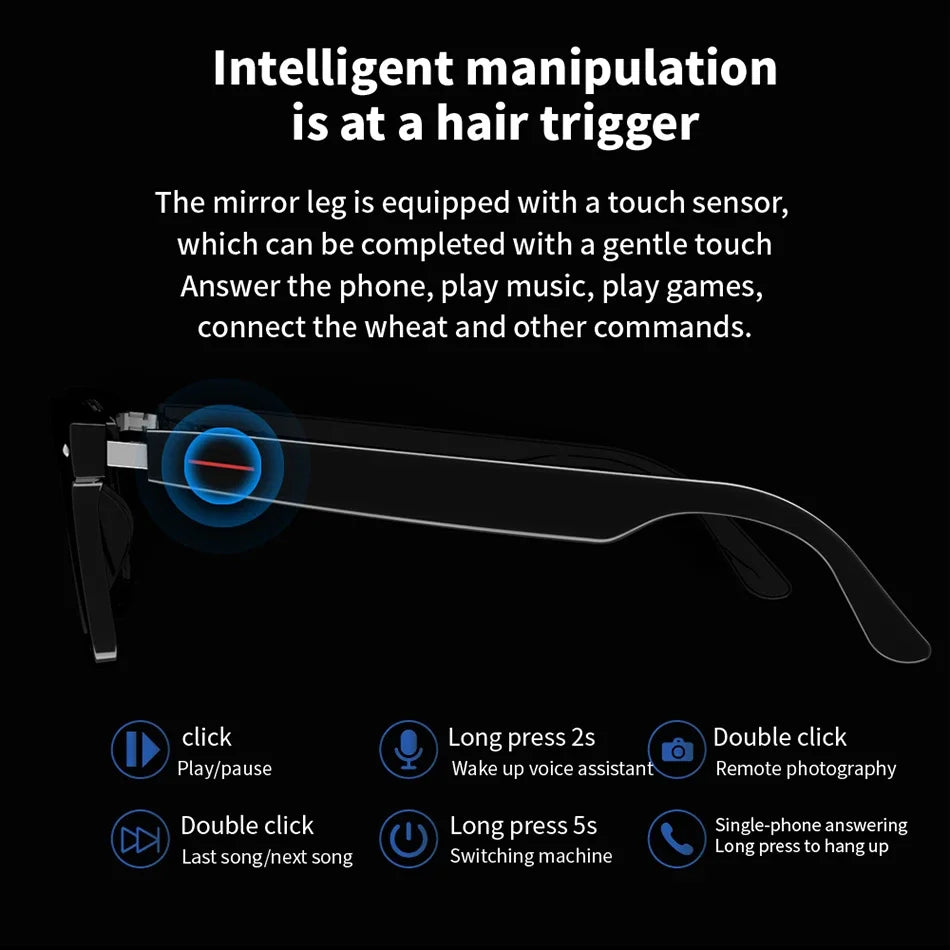 For Xiaomi E13 Smart Glasses:Blue Light Filtering Polarized Sunglass Lenses Audio Built-in Mic & Speakers Touch Voice Assistant