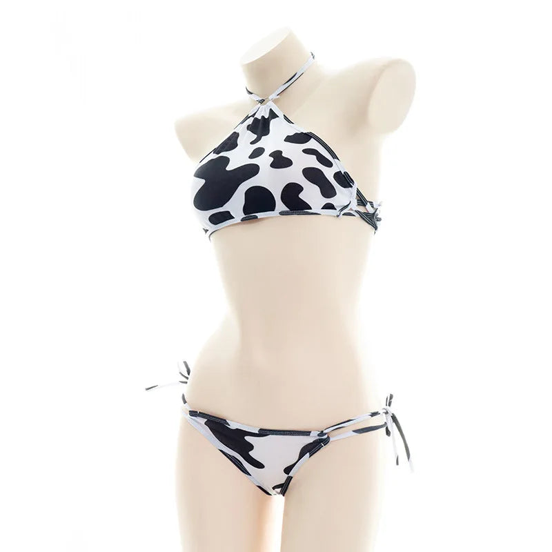 Cow Series Swimsuit Bodysuit Bikini Maid Unifrom Costume Summer Beach Kawaii Girl Swimwear Skirt Uniform Set Cosplay