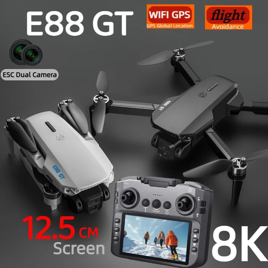 E88GT Drone 8K Professional HD 360° Dual Camera 12.5cm Screen Remote Control Brushless Motors Obstacle Avoidance Quadcopte 2025