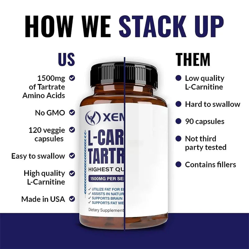 L-Carnitine Tartrate Premium Capsules 1500 mg - Natural Energy Production, Supports Metabolism
