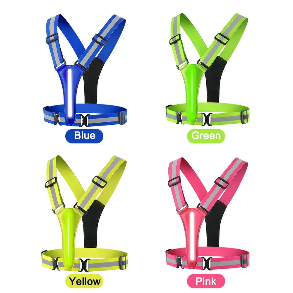 High Visibility Safety Reflective Vest USB Rechargeable LED Running Light Adjustable Cycling Vest Night Warning Work Sports Vest
