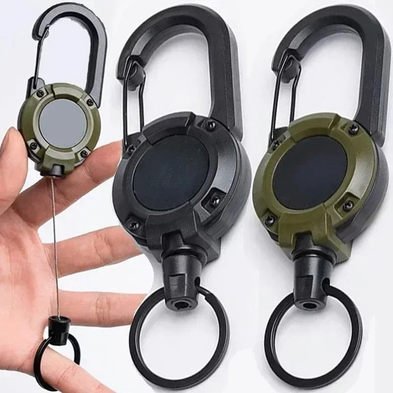 Retractable Heavy Duty Pull Reel Carabiner Key Strong Chains Steel Wire Buckle Rope Spring Key Ring Outdoor Sporty Keychain Tool