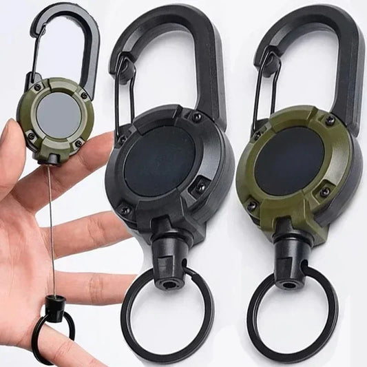Retractable Heavy Duty Pull Reel Carabiner Key Strong Chains Steel Wire Buckle Rope Spring Key Ring Outdoor Sporty Keychain Tool