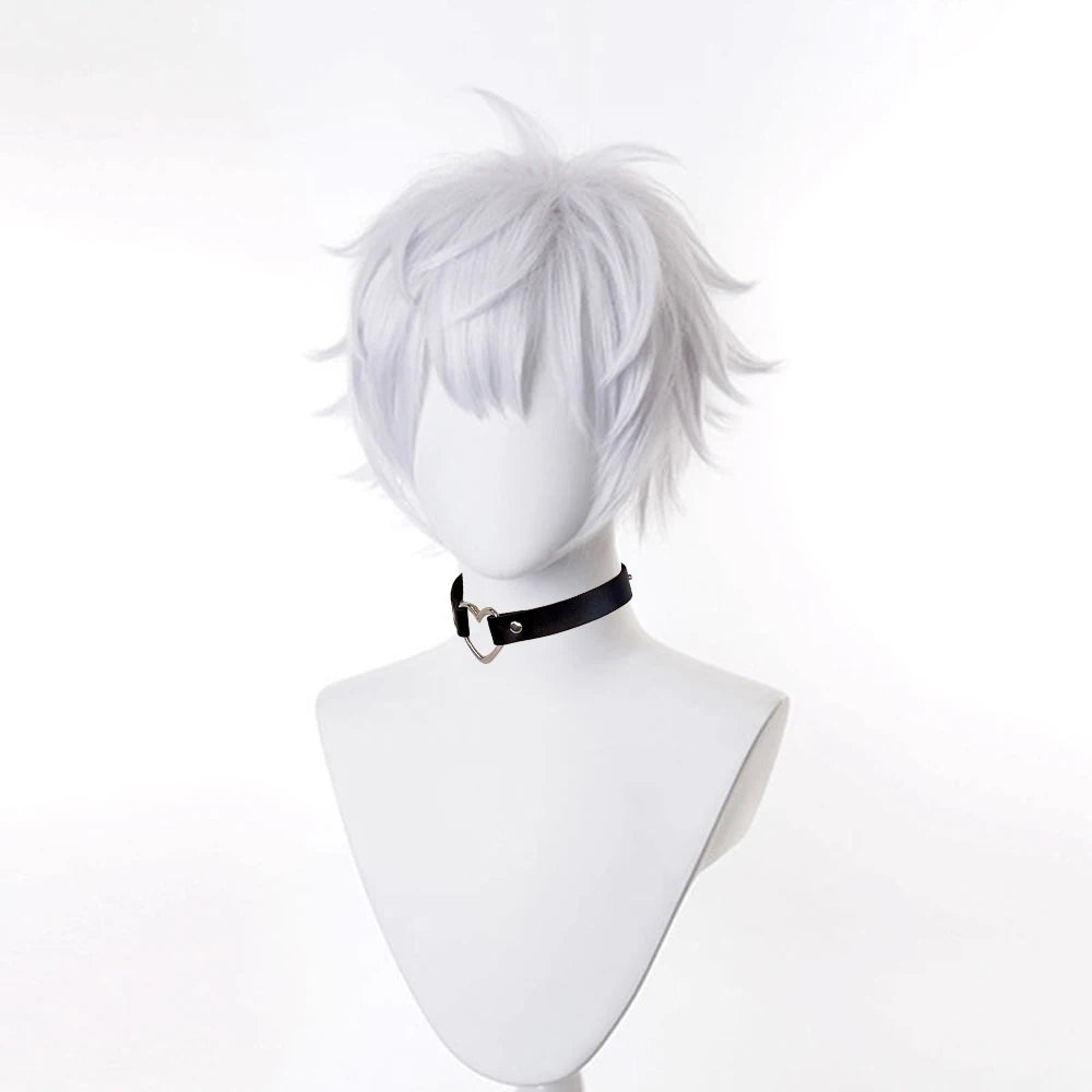 Short White Synthetic Straight Wig Anime Game Cosplay Heat Resistant Fluffy Men Wig for Daily Party