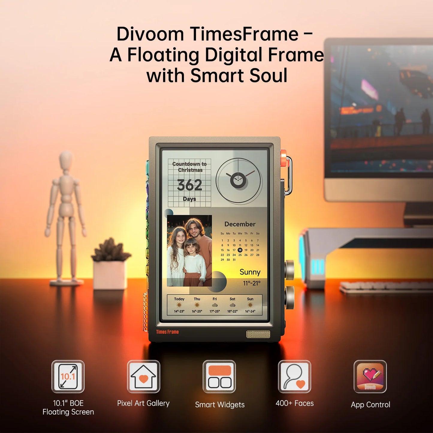 Divoom Times Frame Smart HD Screen | 10.1" DIY Digital Clock | Crypto Stocks Weather Calendar | Tech Gift Desk SetupPicture FramesGoWisse.com