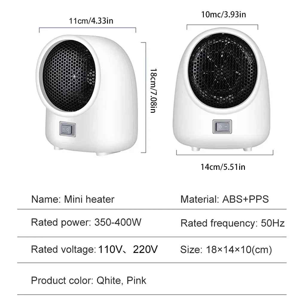 400W Mini Electric Heater 2-speed Quick Heating Home Electric Heater 220V/110V Hot Fan Overheating Protection Air Heat