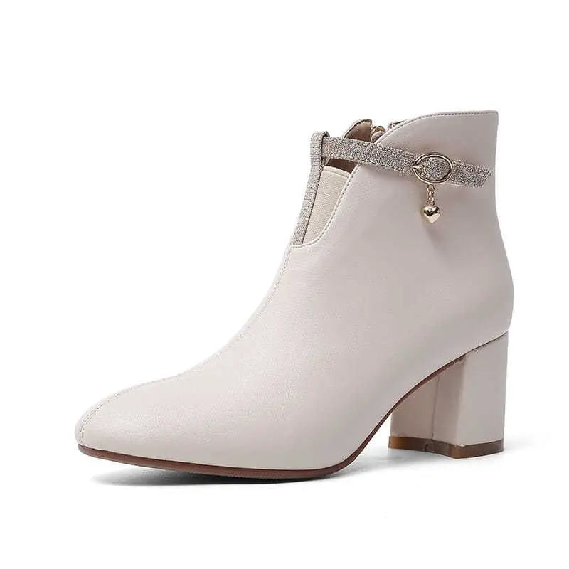 Leather Waterproof Women's Ankle Boots Round Toe Elegant Luxury Heeled Female Short Shoes Autumn Winter Warm Chic Pu Booties