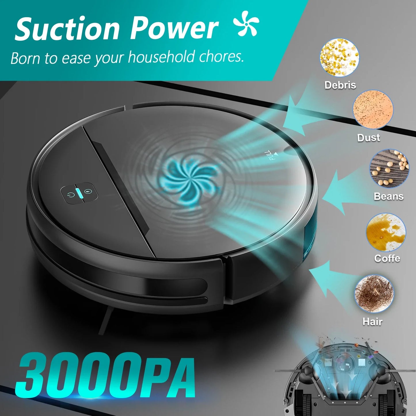 Noreter Robotic Vacuum 35KPa Auto-Charge/Vacuum-Mop 2-in-1 Programmable Cleaner Hardwood/Tile/Carpet Smart Cleaning System