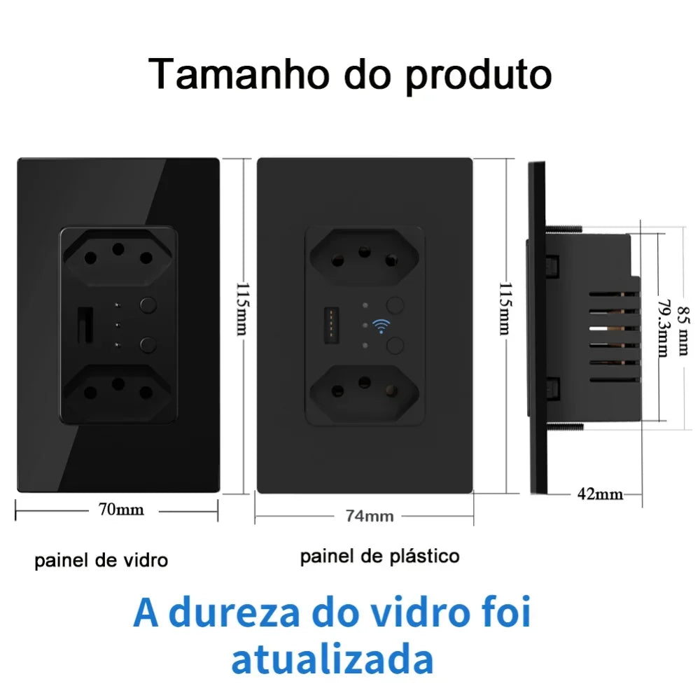 Melery Brazil WiFi Smart Wall Socket USB Tuya Electrical Plug Outlet PC/Glass Panel Alexa Google Home,Whole House Intelligence