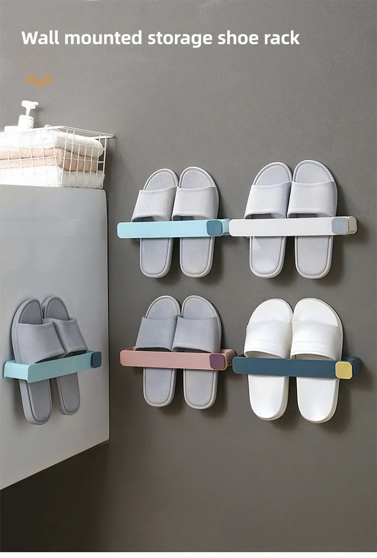 4pcs Wall Mounted Shoes Rack Space Saving Slippers Storage Holder Folding Bathroom Towel Rack Bathroom Accessories