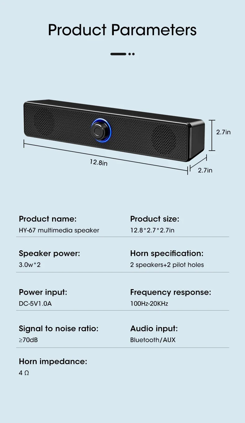 Wired USB Bluetooth Computer Speaker Stereo Subwoofer Soundbar 3D Home Surround Speakers for PC Music Player Wired Loudspeaker