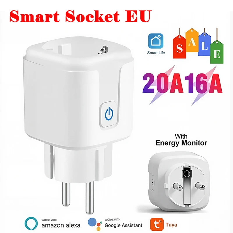 Smart Socket EU 16A/20A Wifi Smart Plug With Power Monitoring Timing Function Tuya APP Remote Control Support Alexa Google Home
