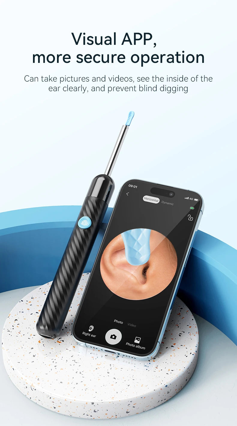 Wireless Ear Wax Removal With Camera Rechargeable Ear Cleaner 8 Megapixels Ear Check Camera with 6 Pcs Ear Spoon Set Canal Clean