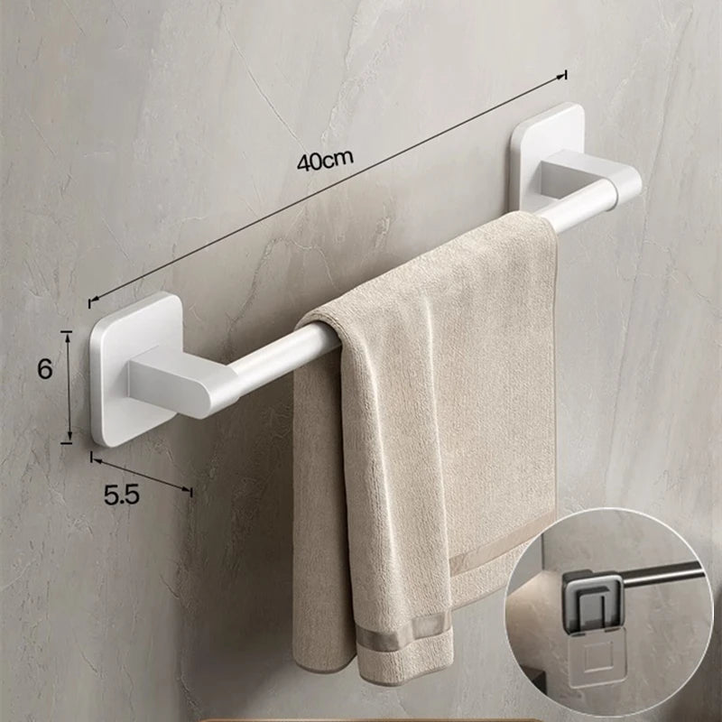 Wall Mounted Towel Holder Slipper Rack Bathroom Storage Rack Holder Without Drilling Bathroom Horizontal Bar Towel Rack
