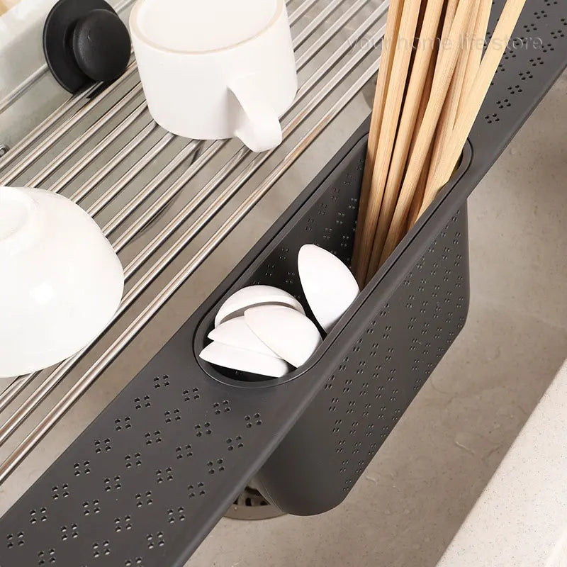 Kitchen Rolling Dish Drainer Roll Up Dish Drying Rack Over The Sink kitchen accessories,storage organization Foldable bowl shelf