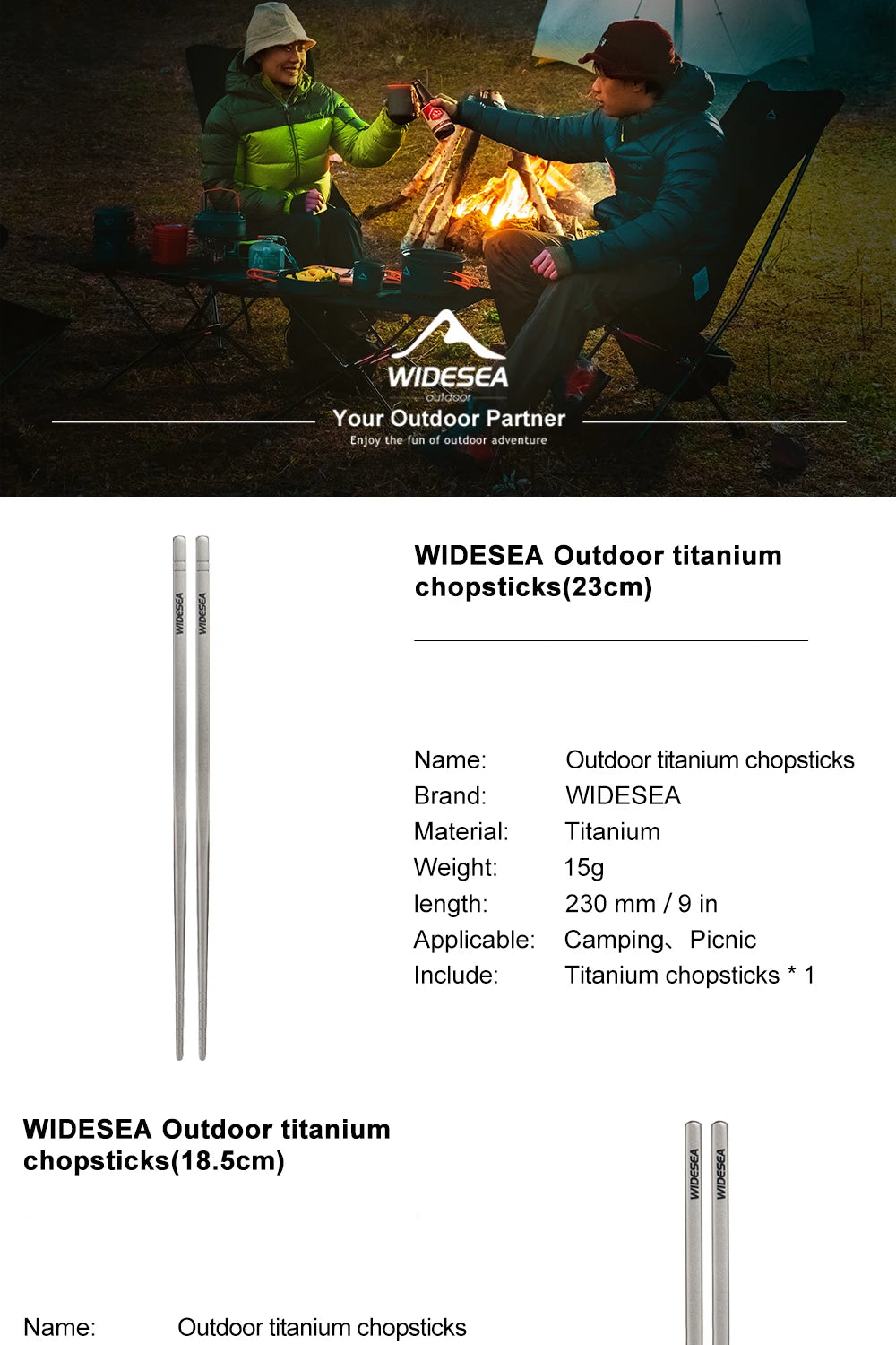 Widesea Camping Titanium Chopsticks Tableware Detachable Chopsticks Hiking Traveling Picnic Equipment Supplies Dinnerware