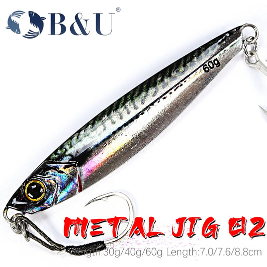 B&U Sea fishing Slow Jig Metal Jigging Spoon 3D Print Laser Artificial Bait Boat Fishing Jig Lures Super Hard Fish Fishing Lures