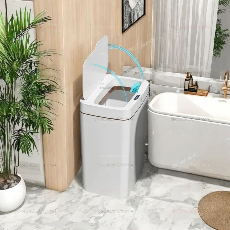 15L Non-Contact Smart Sensor Trash Can Automatic Bagging Electric Bathroom Kitchen Smart Waste Bin for Home Office White