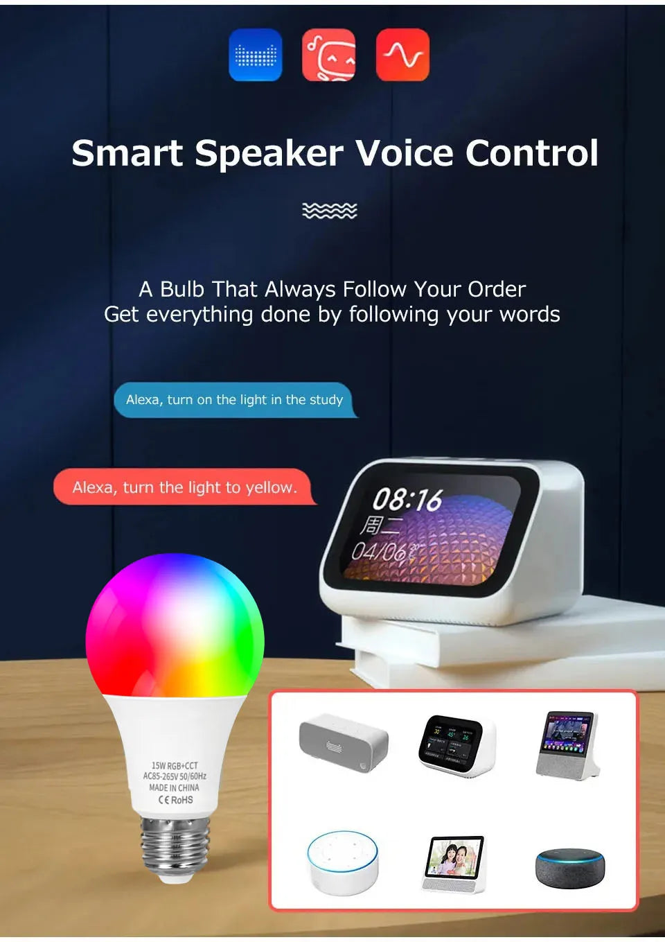 Tuya WiFi Bluetooth E27 Smart Bulb RGBCW 100-240V 15W LED Lamp E27 Light Bulbs App Voice Control Support Alexa Google Home Alice
