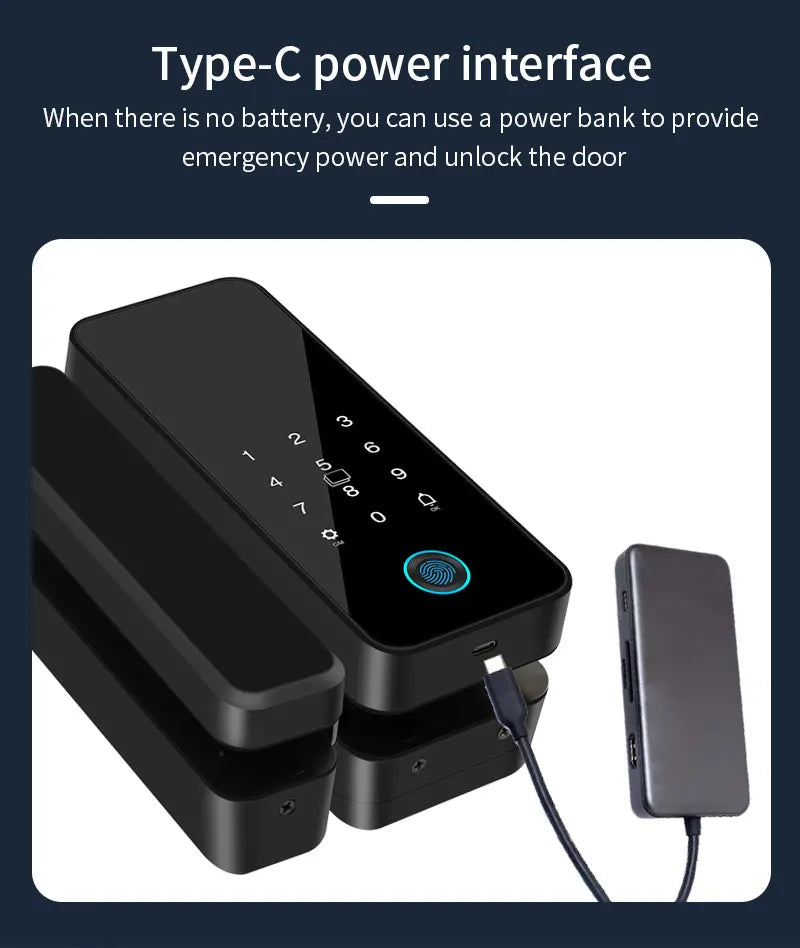 Tuya APP Glass Door Fingerprint Lock Bluetooth Smart Biometric Electronic Office Glass Door Lock 13.56Mhz RFID IC Keyless Unlock