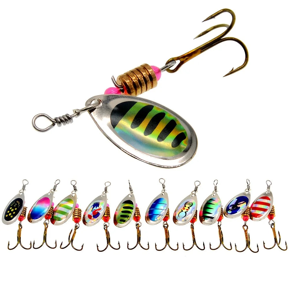10pcs/set Waterdrop Metal Spoon Spinner Fishing Lure with Hook Artificial Bait Kit for Freshwater and Saltwater