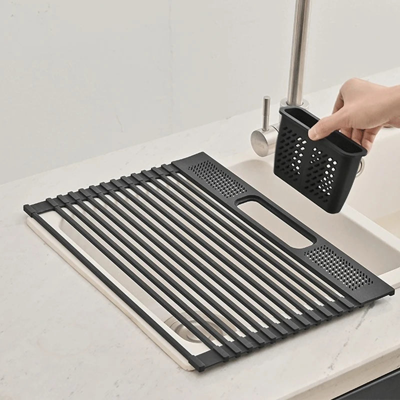 Kitchen Rolling Dish Drainer Roll Up Dish Drying Rack Over The Sink kitchen accessories,storage organization Foldable bowl shelf