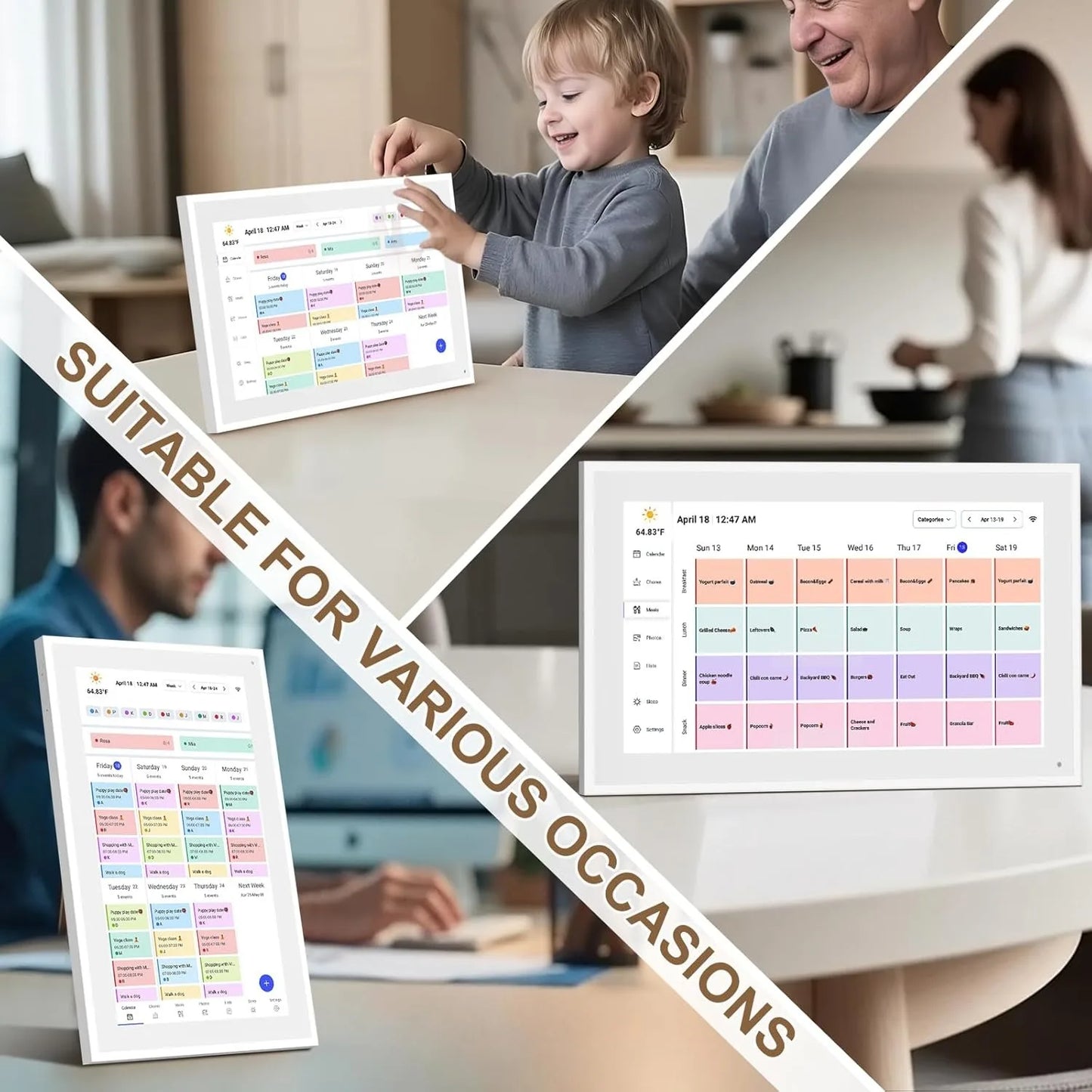 Hindetel 10 inch Digital frame Perpetual Calendar Chore Chart photo video play Smart Touchscreen Display for Family SchedulesInteractive KiosksGoWisse.com