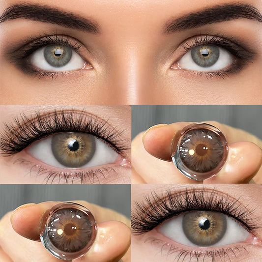 DUOXIU Yearly 365days Soft Lenses Pink-Blue Fashion Pupil Style Myopia Colored Contact Lenses (1 Pair) Covers Brown Eyes