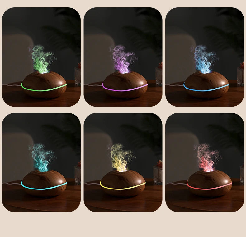 Air Humidifier Aromatherapy Essential Oil Diffuser Wood Grain 200ml Ultrasonic Remote Control 7 Color Lights For Home Bedroom