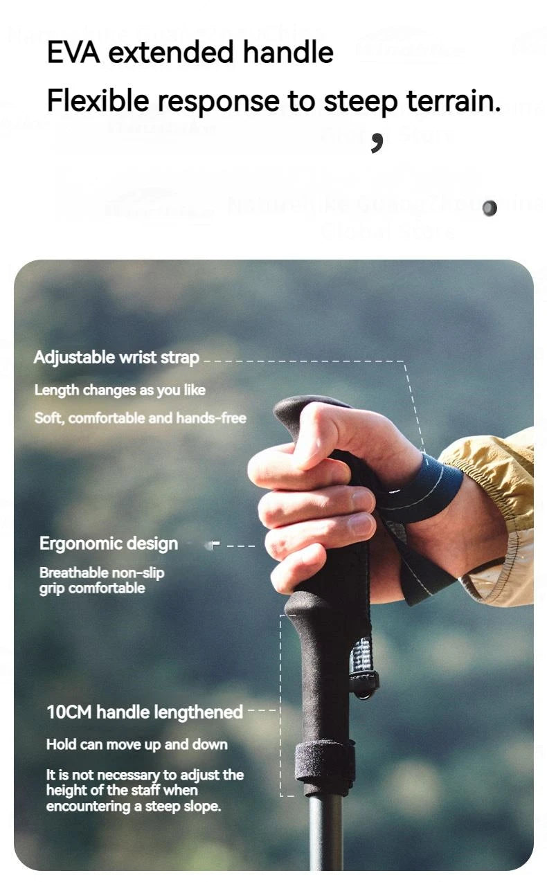 Naturehike 5-Section Walking Stick Pole Carbon Fiber Aluminum Alloy Folding Teleskopic Ultralight Trekking Hiking Canes UL Pro