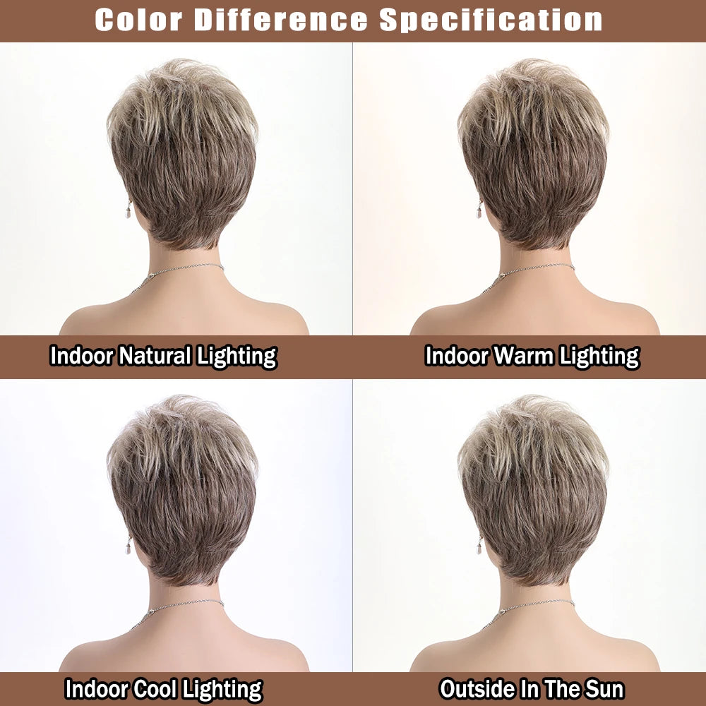 Short Natural Wigs with Bangs Soft Mommy Hair Daily Use Short Grey Ombre Curly Synthetic Hair Costume Party Wig for Women