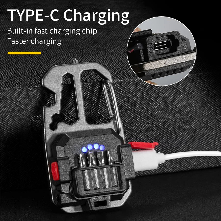 AmmToo Ultra Small Mini LED Light Rechargeable Keychain Light Outdoor Camping COB Work Light Portable Pocket Wrench Screwdriver
