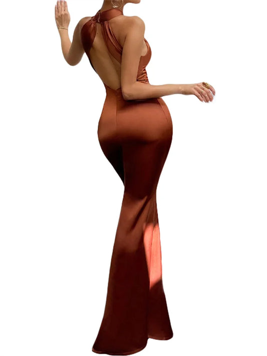 Women Long Dress Cross Halter Backless Ball Gown Cocktail Party Evening Dresses Sleeveless Summer Dress