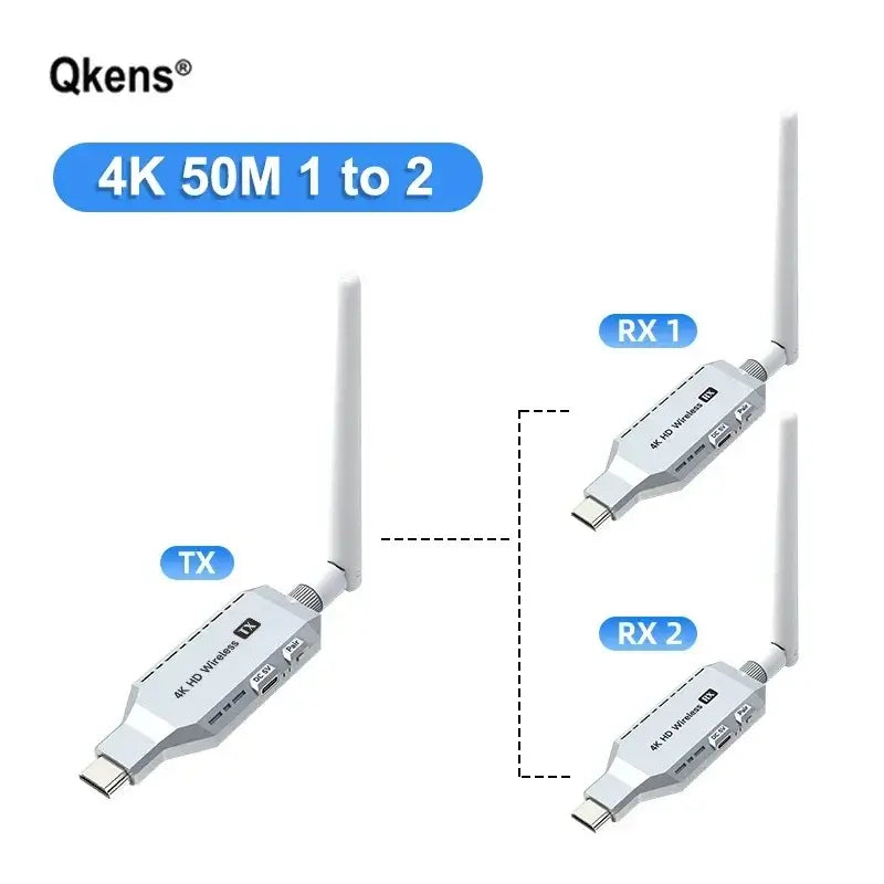4K Wireless HDMI Extender 1x2 Splitter Video Transmitter and Receiver Display Adapter for DVD Camera Laptop PC To TV Projector