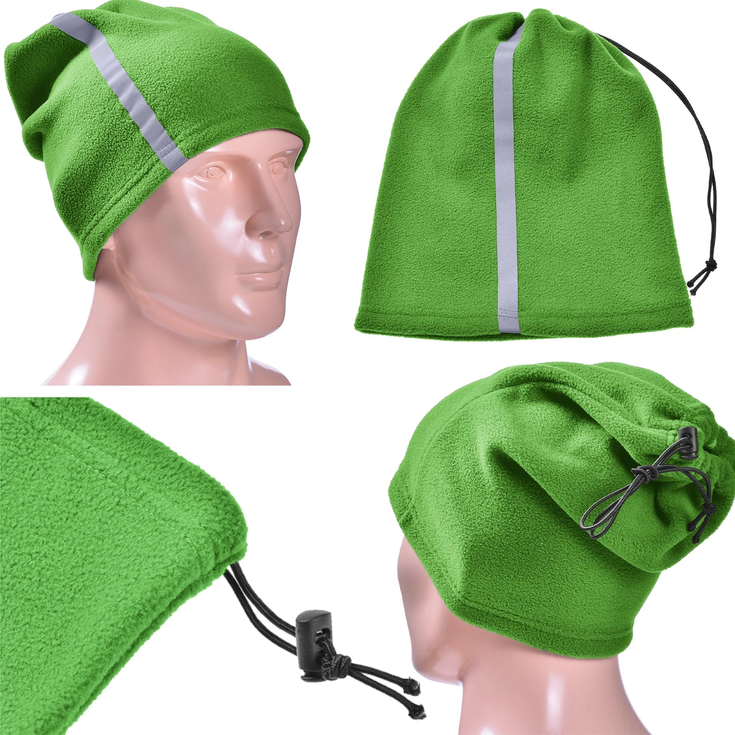 Winter Fleece Neck Warmer Reflective Neck Gaiter with Adjustable Drawstring Skiing Windproof Ski Neck Gaiter for Skiing Hiking