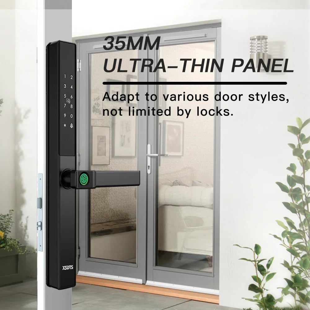 Waterproof Sliding Door Smart Lock Tuya WiFi Fingerprint Digital Code RFID Card Anti-Lock Aluminum Double-Side Electronic Lock