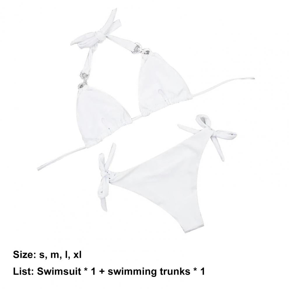 2 Pcs Bathing Suit Rhinestone Lace Up Halter Neck Soft Summer Bikini Set Summer Brazilian Bikini traje de baño mujer