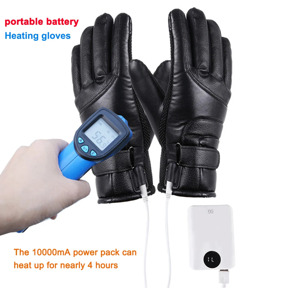 Heated Full Finger Mittens Touch Screen USB Warm Hand Heating Gloves Windproof Constant Temperature for Skiing Riding Hiking