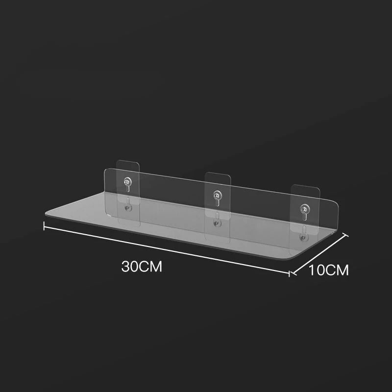 Storage Rack Acrylic Shelf Clear Wall Mounted Thick Transparent Floating Display Stick Bathroom Kitchen Ledge Organizer 20-50cm