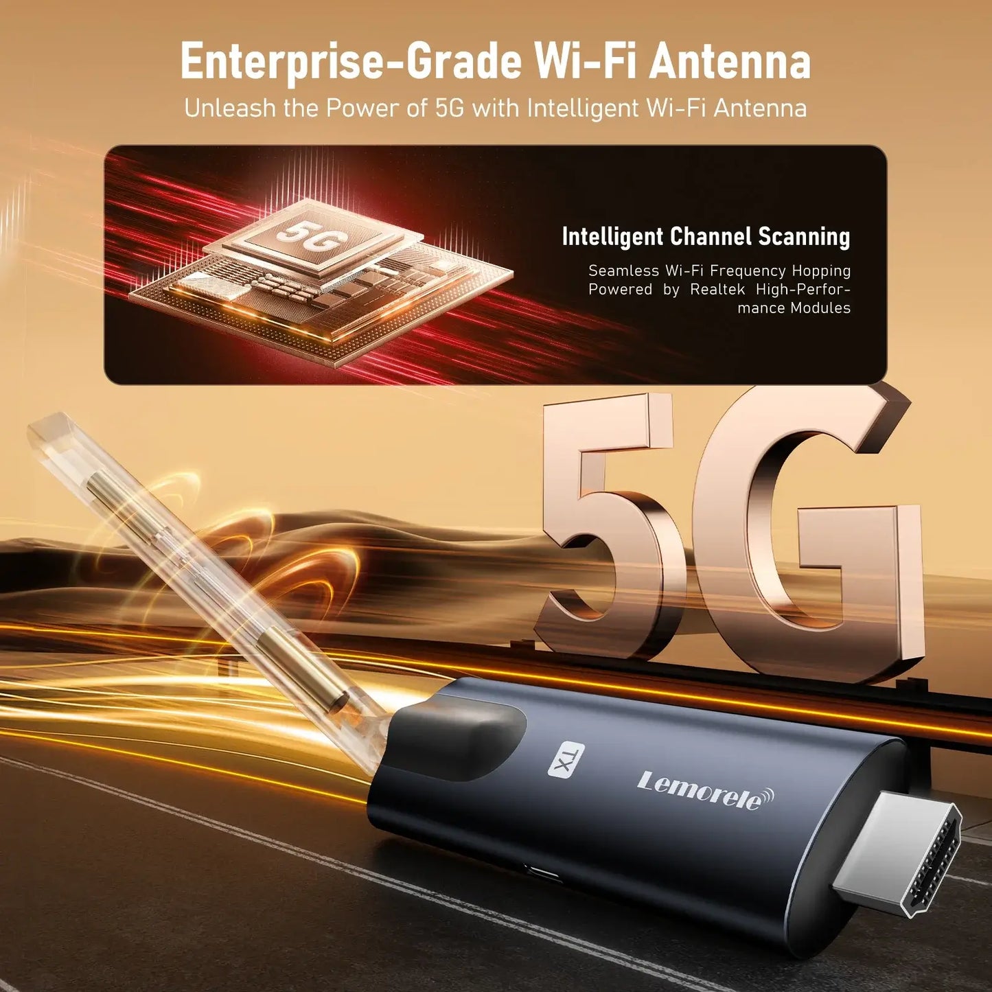 Lemorele 200m Wireless HDMI Transmitter and Receiver APP Monitor Video Transceiver Low Latency Plug and Play for PC TV Projector