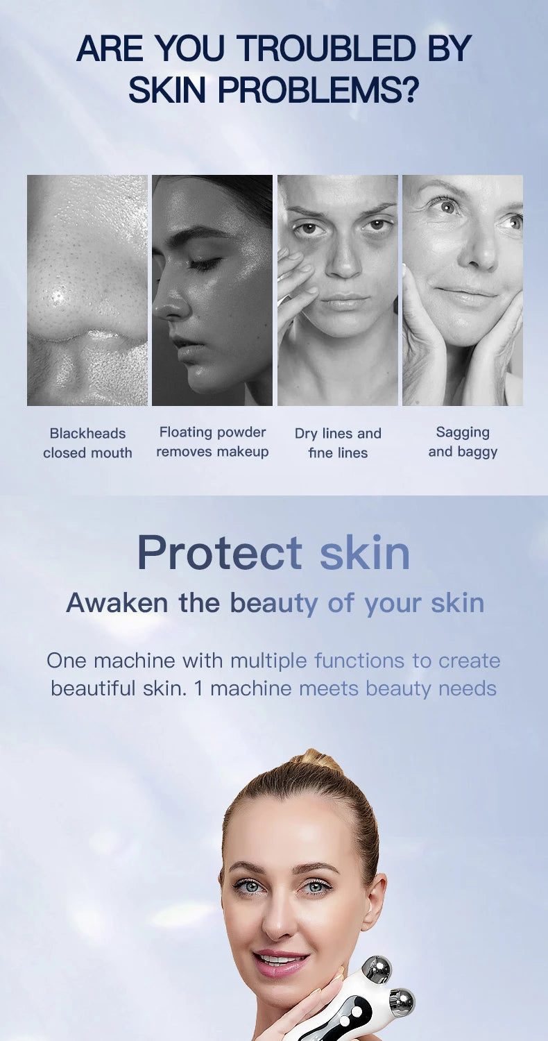 Portable Electric V-Face Lift Roller Massager EMS Microcurrent Sonic Vibration Facial Lifting Skin Tighten Massage Beauty Device