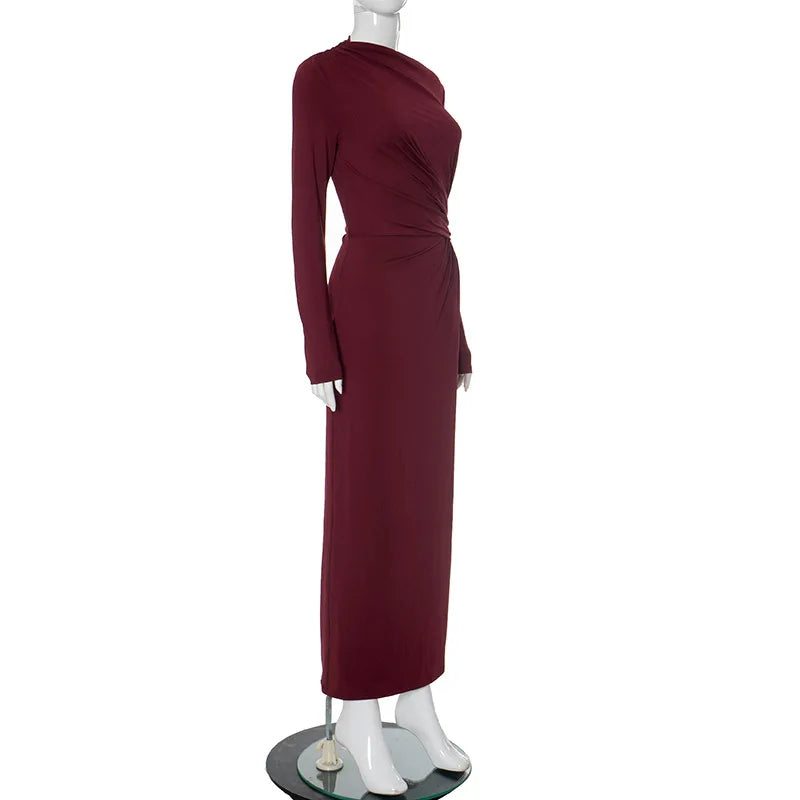 Tossy Pleated Slim Fashion Maxi Dress For Women Elegant High Waist Long Sleeve Bandage Autumn Dress Ladies Patchwork Long Dress