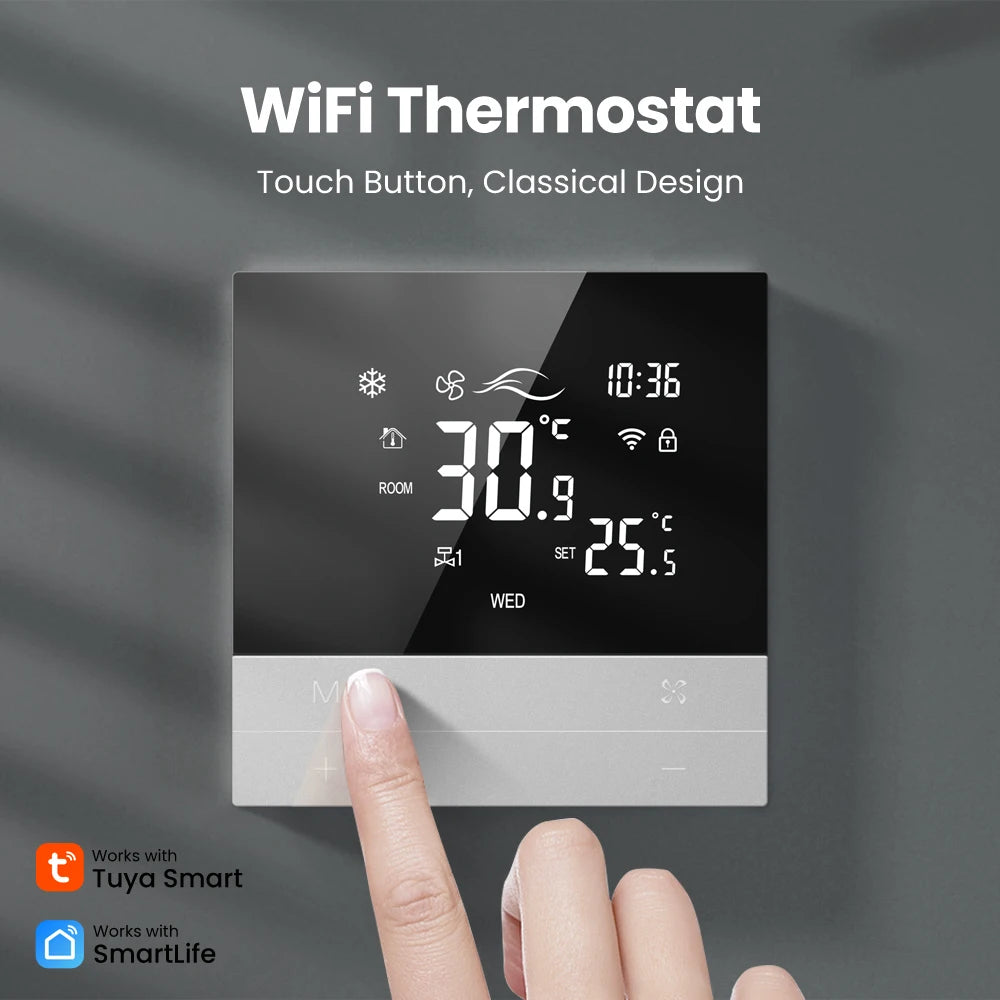 AVATTO Tuya WiFi Smart Central Air Conditioning Thermostat,Heating And Cooling Function 3 Speed Fan Coil For Alexa Google Home