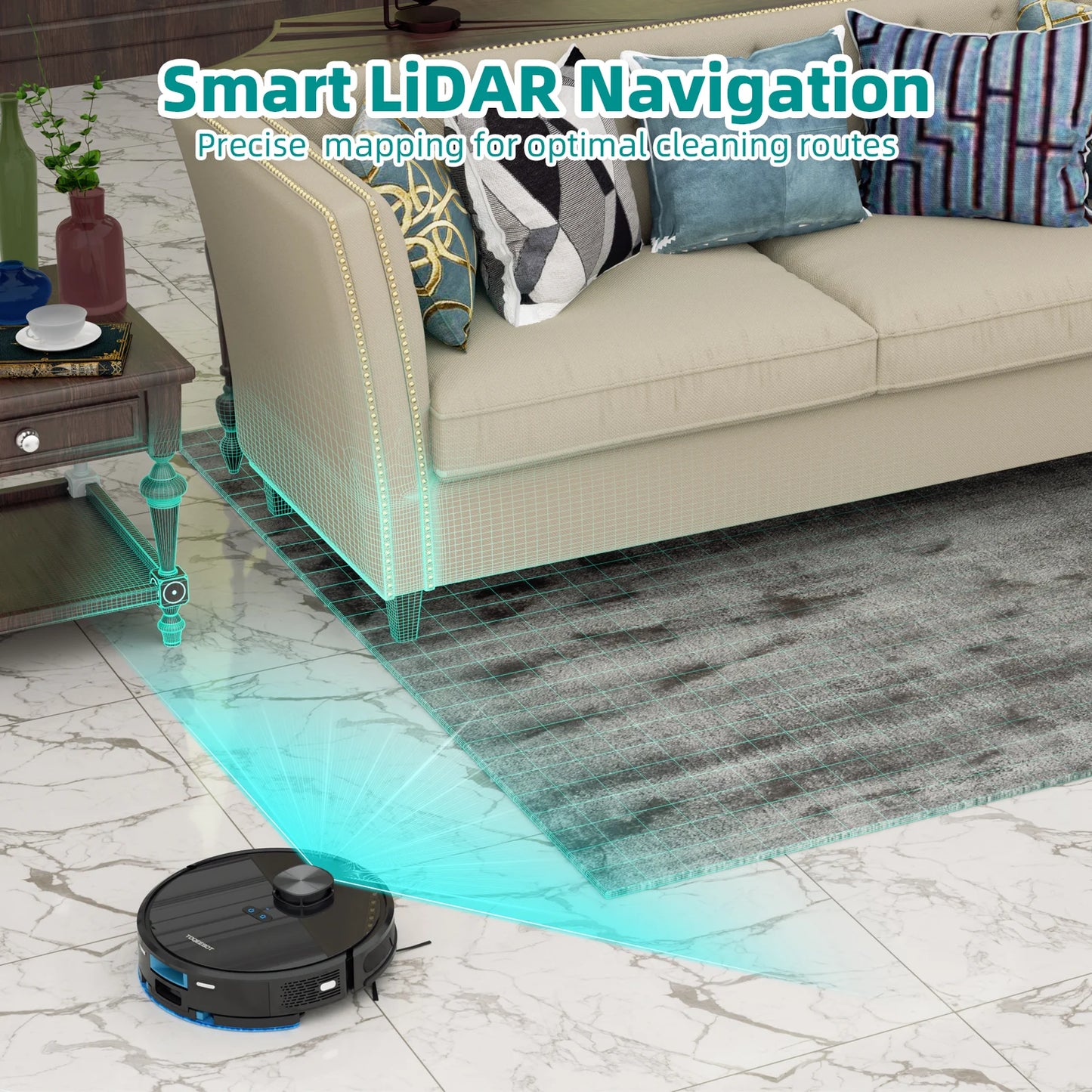 TOQEEBOT cleaning vacuum robot, 4500Pa suction power, 2.5L automatic emptying station, laser radar navigation, Wifi/app/Alexa