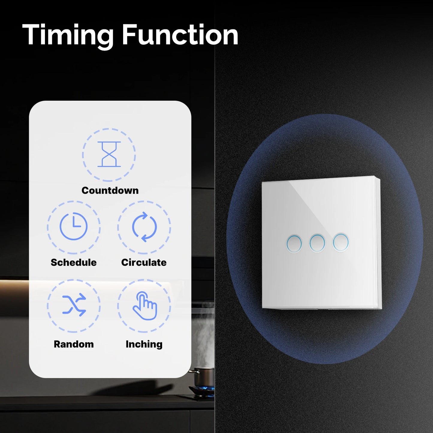 MOES Matter Tuya WiFi Smart Concave Glass Panel Light Switch Neutral Wire Required Compatible with Alexa Google Home SmartThings