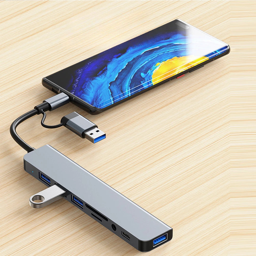 USB HUB with detachable card reader, USB C port, USB 3.0 / 2.0, SD/TF detachable card reader, docking station, accessories