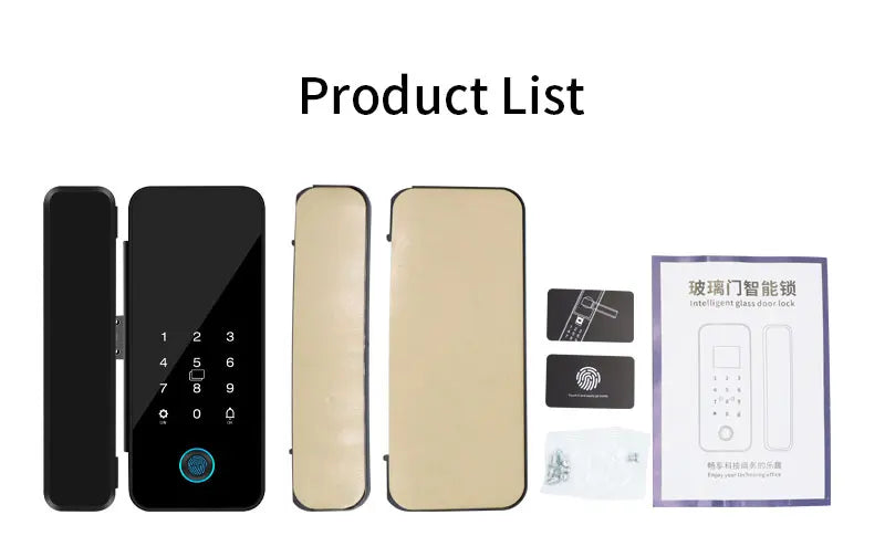 Tuya APP Glass Door Fingerprint Lock Bluetooth Smart Biometric Electronic Office Glass Door Lock 13.56Mhz RFID IC Keyless Unlock