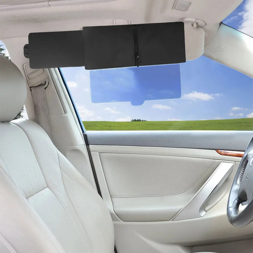Polarized Sun Visor with Zipper Slider Car Sun Visor Extension with PC Lens and Side Sunshade for Safe Driving for Most Cars